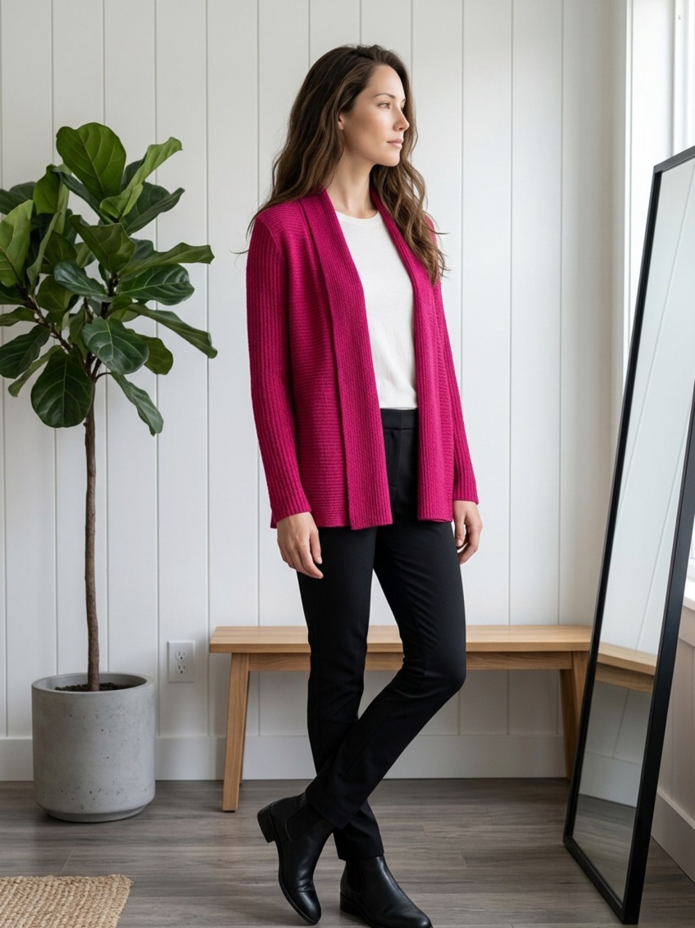 NWT Women's Open-Front Fuchsia Knit Cardigan Size/M